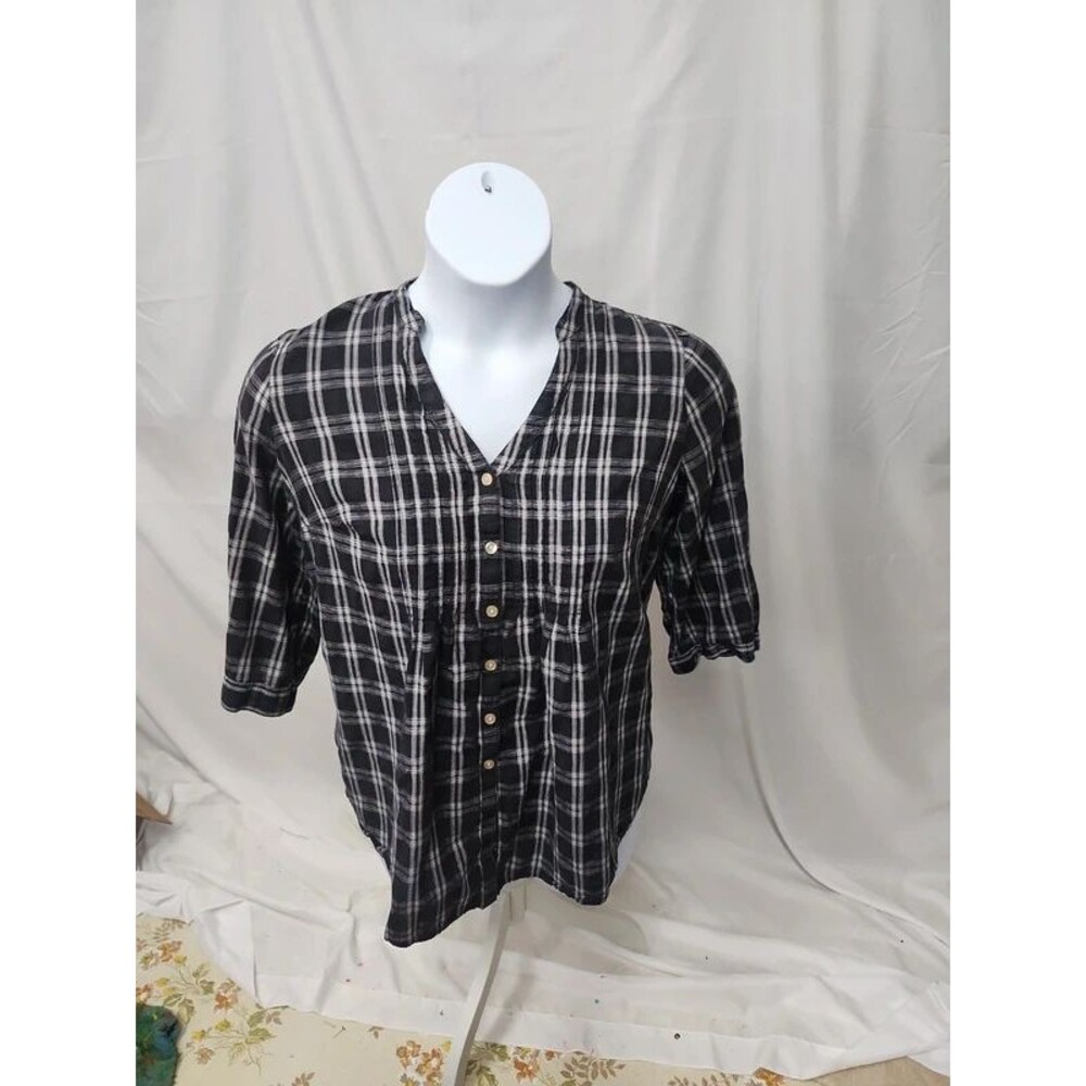 JMS black and white plaid country chic blouse AZ 1X